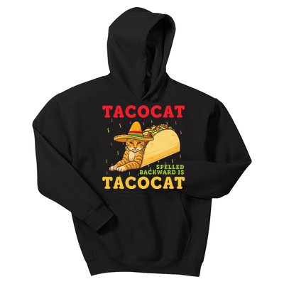 Tacocat Spelled Backwards Tacos and Cats Cinco De Mayo Cat Kids Hoodie