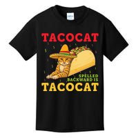 Tacocat Spelled Backwards Tacos and Cats Cinco De Mayo Cat Kids T-Shirt