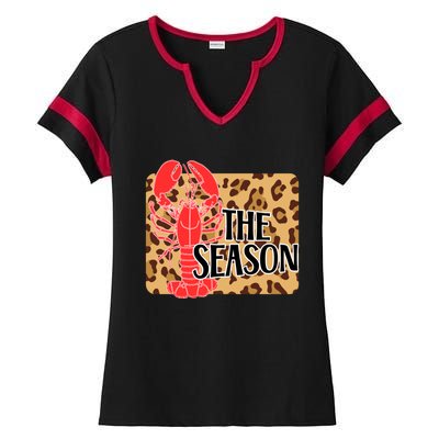 The Season Crawfish Leopard Mardi Gras Carnival Festival Gift Ladies Halftime Notch Neck Tee