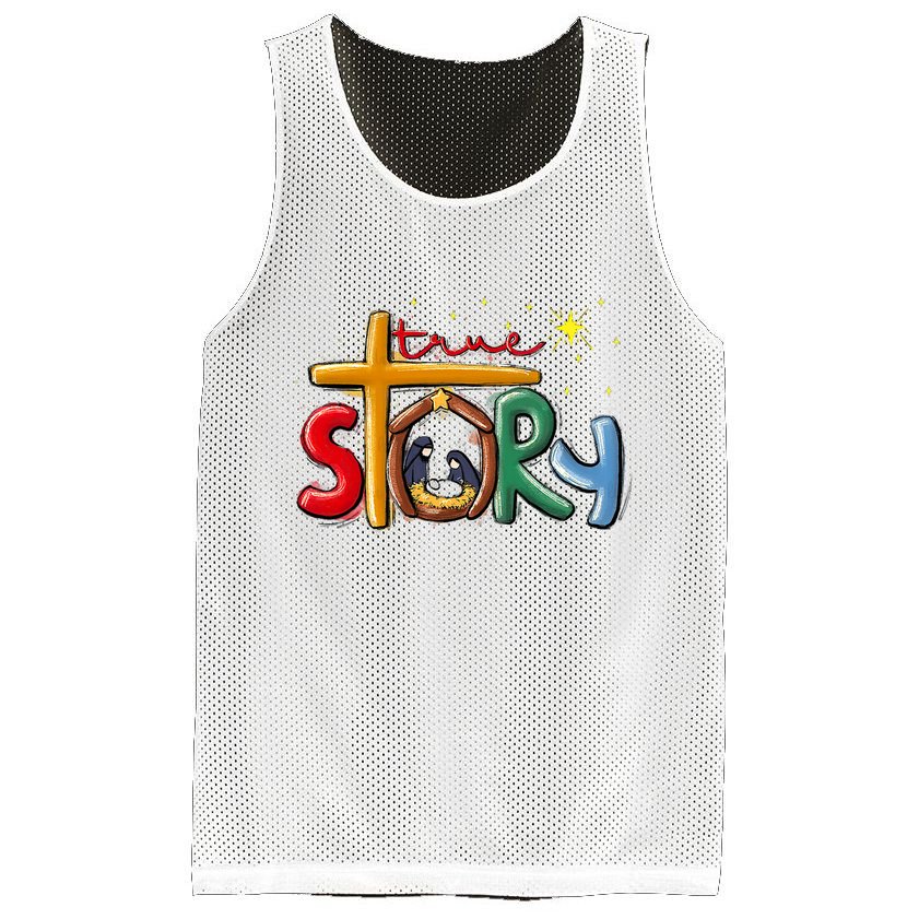 True Story Christmas Nativity Jesus Christian Christmas Mesh Reversible Basketball Jersey Tank