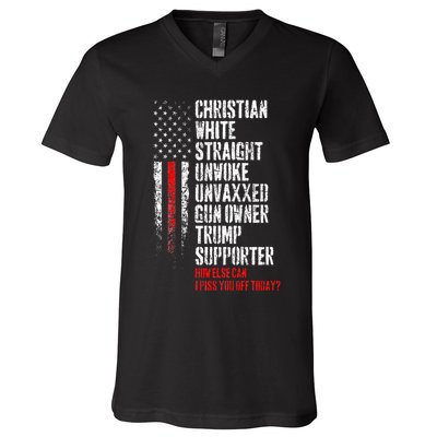 Trump Supporter Christian White Straight Unwoke Unvaxxed V-Neck T-Shirt