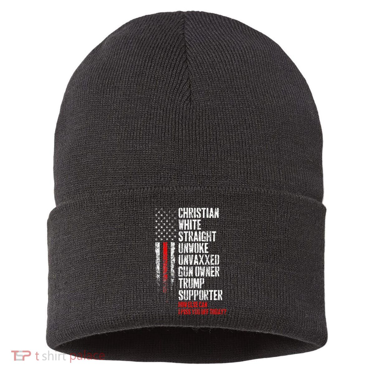 Trump Supporter Christian White Straight Unwoke Unvaxxed Sustainable Knit Beanie