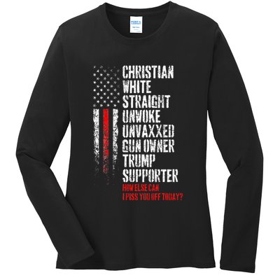 Trump Supporter Christian White Straight Unwoke Unvaxxed Ladies Long Sleeve Shirt