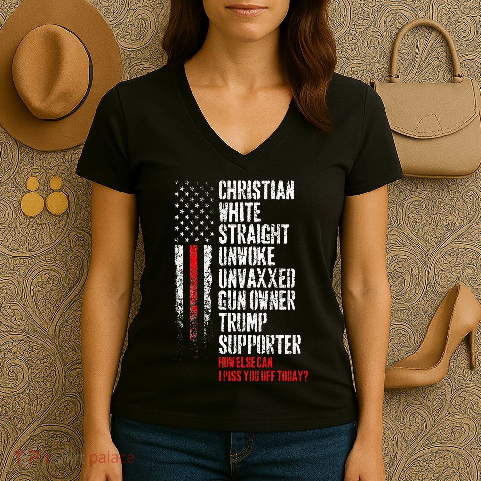 Trump Supporter Christian White Straight Unwoke Unvaxxed Women's V-Neck T-Shirt