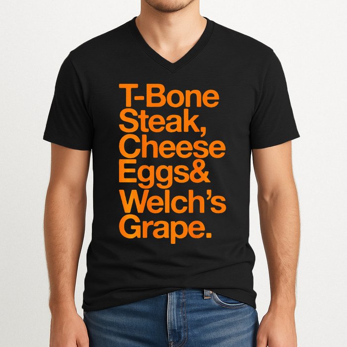 Tbone Steak Cheese Eggs And WelchS Grape Funny V-Neck T-Shirt
