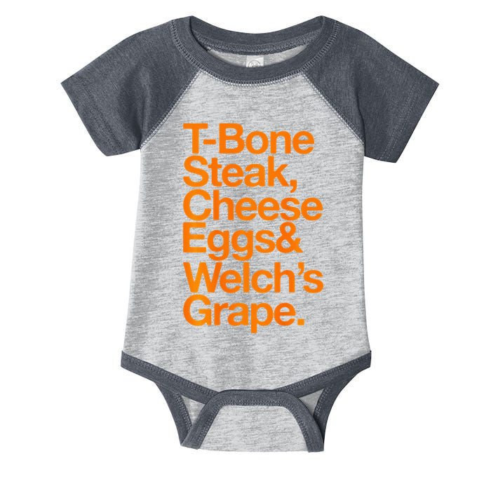 Tbone Steak Cheese Eggs And WelchS Grape Funny Infant Baby Jersey Bodysuit