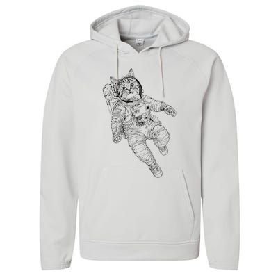 Tabby Space Cat Astronaut Kitty Graphic Performance Fleece Hoodie