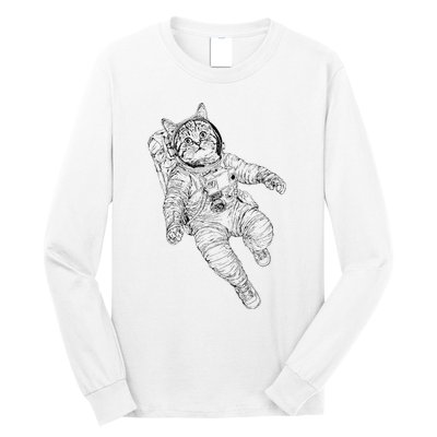 Tabby Space Cat Astronaut Kitty Graphic Long Sleeve Shirt