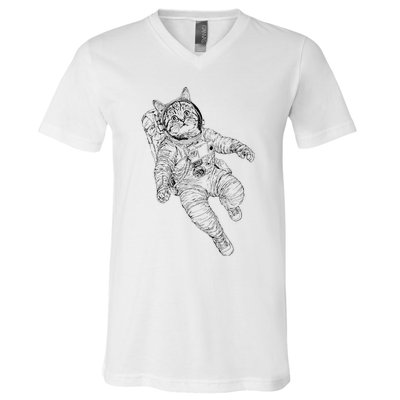 Tabby Space Cat Astronaut Kitty Graphic V-Neck T-Shirt