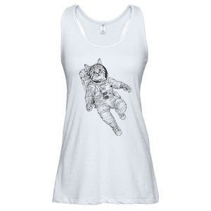 Tabby Space Cat Astronaut Kitty Graphic Ladies Essential Flowy Tank