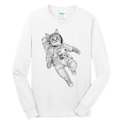 Tabby Space Cat Astronaut Kitty Graphic Tall Long Sleeve T-Shirt