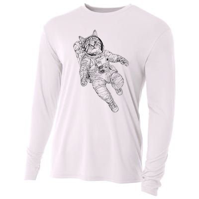 Tabby Space Cat Astronaut Kitty Graphic Cooling Performance Long Sleeve Crew