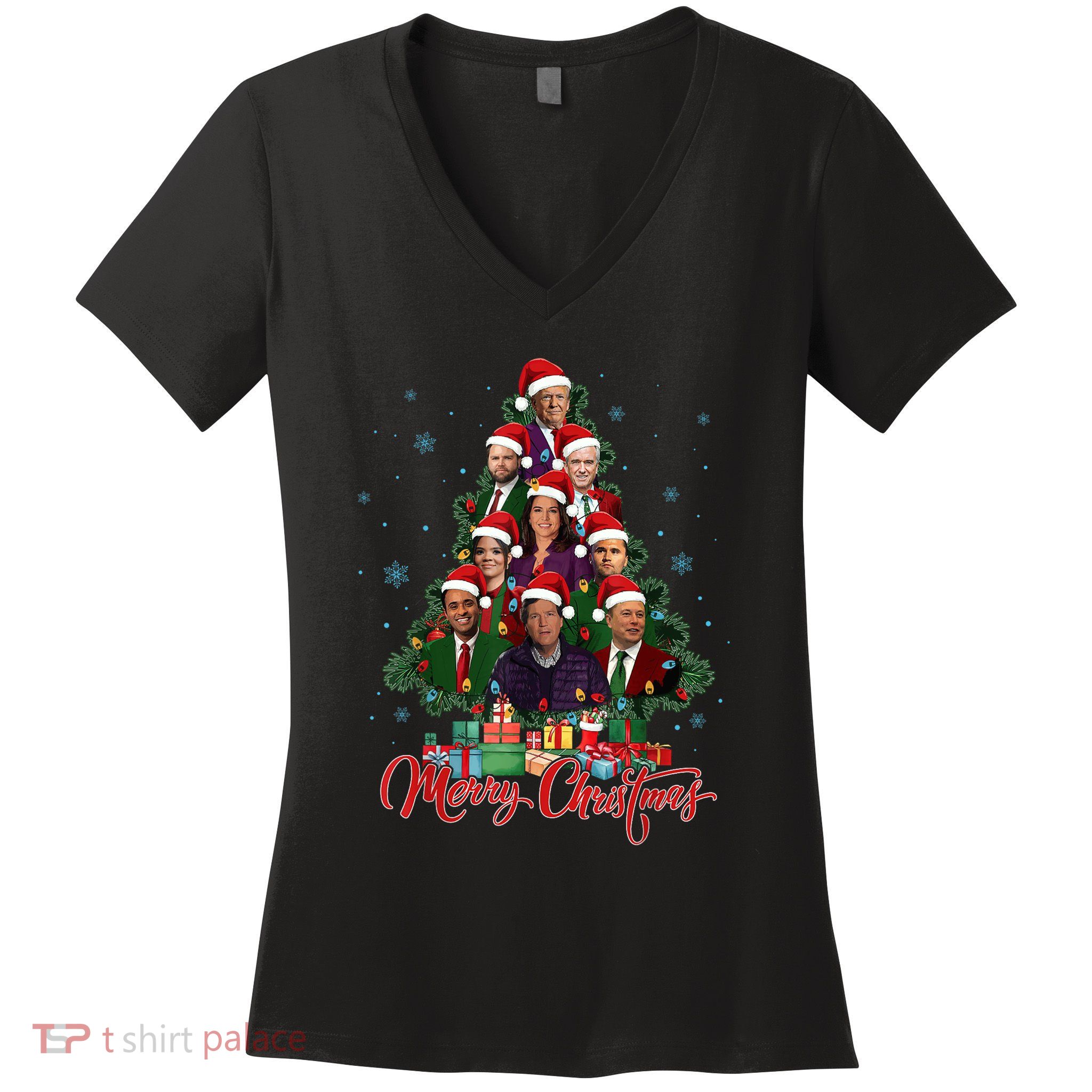 Trump Supporter Christmas Tree Dream Team Daddys Home 45 47 Women's V-Neck T-Shirt
