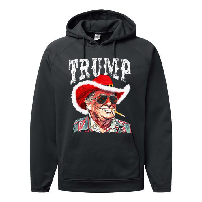 Trump Santa Cowboy Hat Christmas Texas Western Howdy Xmas Performance Fleece Hoodie