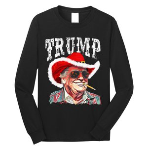 Trump Santa Cowboy Hat Christmas Texas Western Howdy Xmas Long Sleeve Shirt