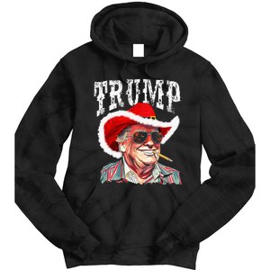 Trump Santa Cowboy Hat Christmas Texas Western Howdy Xmas Tie Dye Hoodie