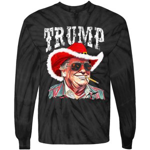 Trump Santa Cowboy Hat Christmas Texas Western Howdy Xmas Tie-Dye Long Sleeve Shirt