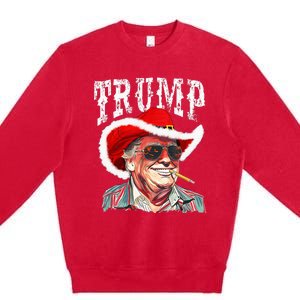 Trump Santa Cowboy Hat Christmas Texas Western Howdy Xmas Premium Crewneck Sweatshirt