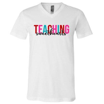 Teaching Sweethearts Colorful Teacher V-Neck T-Shirt