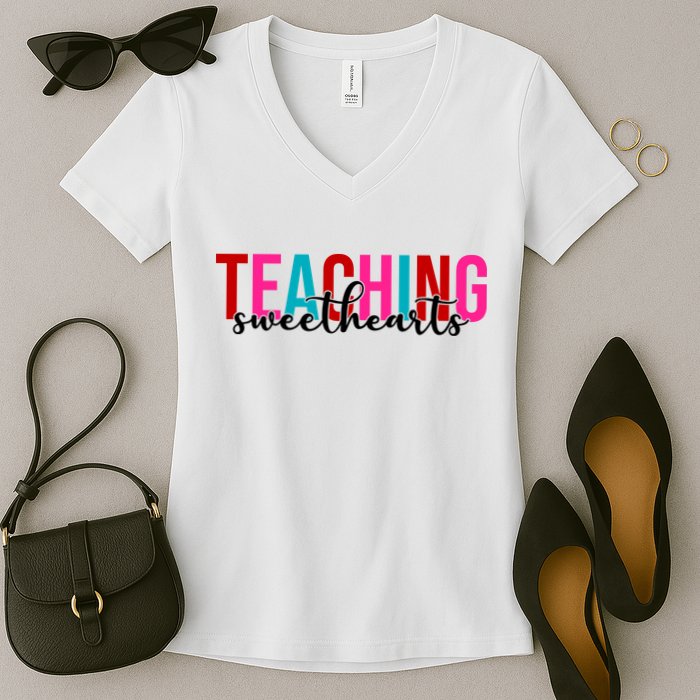 Teaching Sweethearts Colorful Teacher Women's V-Neck T-Shirt