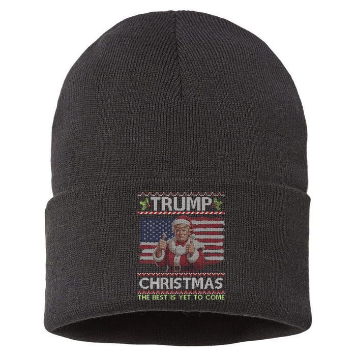 Trump Santa Claus Merry Christmas The Best Is Yet To Come Sustainable Knit Beanie