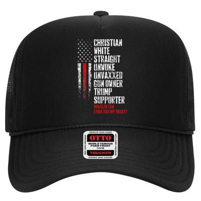 Trump Supporter Christian White Straight Unwoke Unvaxxed High Crown Mesh Back Trucker Hat