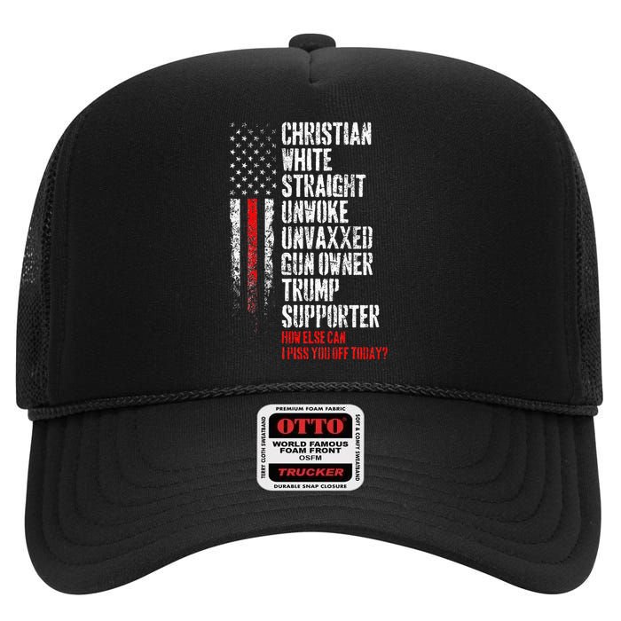 Trump Supporter Christian White Straight Unwoke Unvaxxed High Crown Mesh Back Trucker Hat