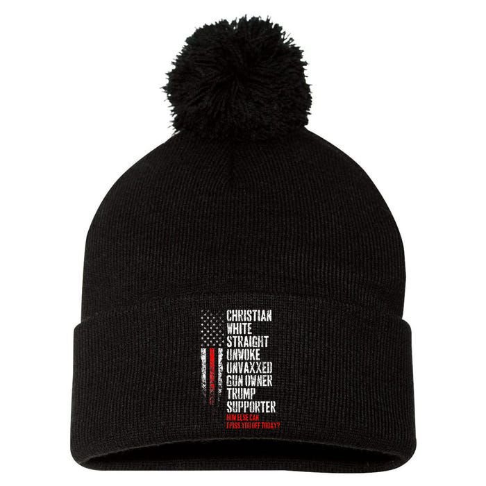 Trump Supporter Christian White Straight Unwoke Unvaxxed Pom Pom 12in Knit Beanie