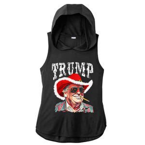 Trump Santa Cowboy Hat Christmas Texas Western Howdy Xmas Ladies PosiCharge Tri-Blend Wicking Draft Hoodie Tank