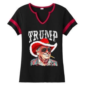 Trump Santa Cowboy Hat Christmas Texas Western Howdy Xmas Ladies Halftime Notch Neck Tee