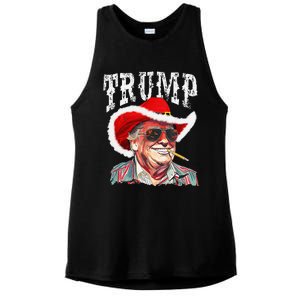 Trump Santa Cowboy Hat Christmas Texas Western Howdy Xmas Ladies PosiCharge Tri-Blend Wicking Tank