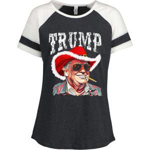 Trump Santa Cowboy Hat Christmas Texas Western Howdy Xmas Enza Ladies Jersey Colorblock Tee