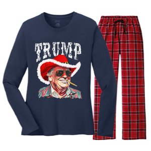 Trump Santa Cowboy Hat Christmas Texas Western Howdy Xmas Women's Long Sleeve Flannel Pajama Set 