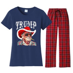 Trump Santa Cowboy Hat Christmas Texas Western Howdy Xmas Women's Flannel Pajama Set