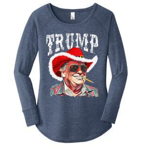 Trump Santa Cowboy Hat Christmas Texas Western Howdy Xmas Women's Perfect Tri Tunic Long Sleeve Shirt