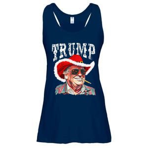 Trump Santa Cowboy Hat Christmas Texas Western Howdy Xmas Ladies Essential Flowy Tank