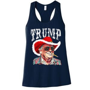 Trump Santa Cowboy Hat Christmas Texas Western Howdy Xmas Women's Racerback Tank