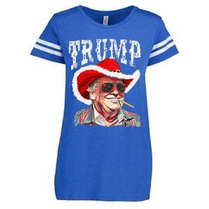 Trump Santa Cowboy Hat Christmas Texas Western Howdy Xmas Enza Ladies Jersey Football T-Shirt