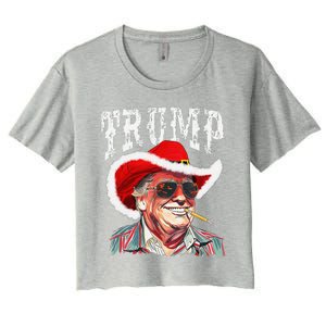 Trump Santa Cowboy Hat Christmas Texas Western Howdy Xmas Women's Crop Top Tee