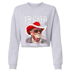 Trump Santa Cowboy Hat Christmas Texas Western Howdy Xmas Cropped Pullover Crew