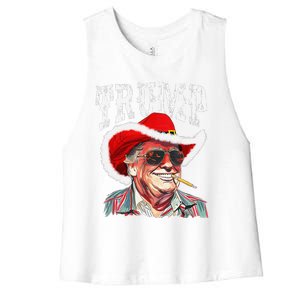 Trump Santa Cowboy Hat Christmas Texas Western Howdy Xmas Women's Racerback Cropped Tank