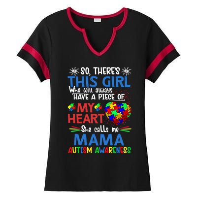 This She Calls Me Mama Autism Awareness Autistic Gift Ladies Halftime Notch Neck Tee