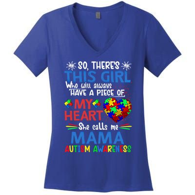 This She Calls Me Mama Autism Awareness Autistic Gift Women's V-Neck T-Shirt