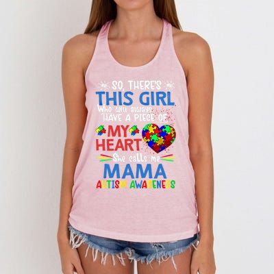 This She Calls Me Mama Autism Awareness Autistic Gift Women's Knotted Racerback Tank