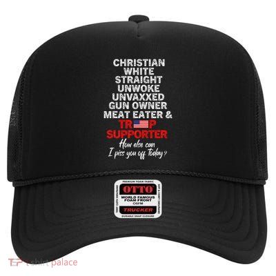 Trump Supporter Christian White Straight Unwoke Unvaxxed High Crown Mesh Back Trucker Hat