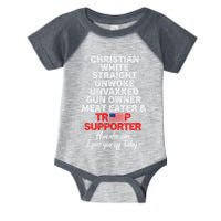 Trump Supporter Christian White Straight Unwoke Unvaxxed Infant Baby Jersey Bodysuit