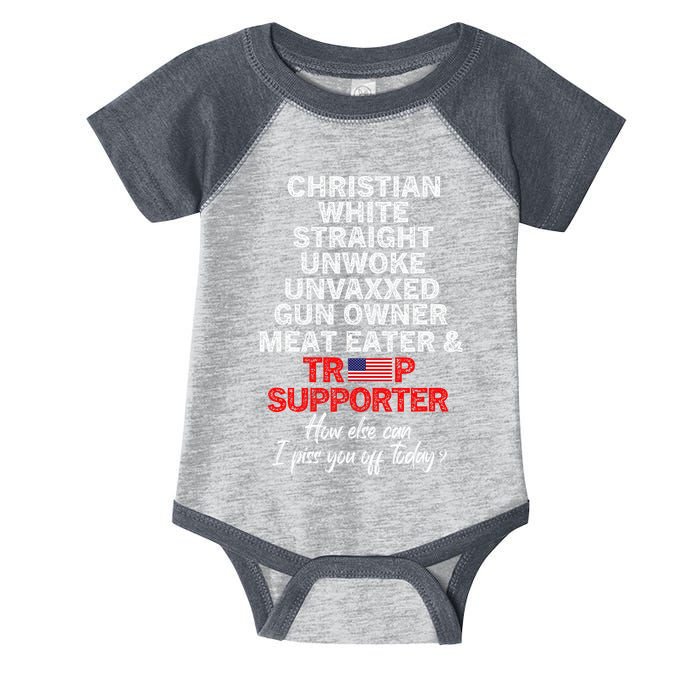 Trump Supporter Christian White Straight Unwoke Unvaxxed Infant Baby Jersey Bodysuit