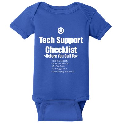 Tech Support Checklist Fun Gift Baby Bodysuit