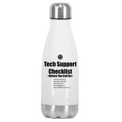 Tech Support Checklist Fun Gift Stainless Steel Insulated Water Bottle