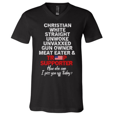 Trump Supporter Christian White Straight Unwoke Unvaxxed V-Neck T-Shirt